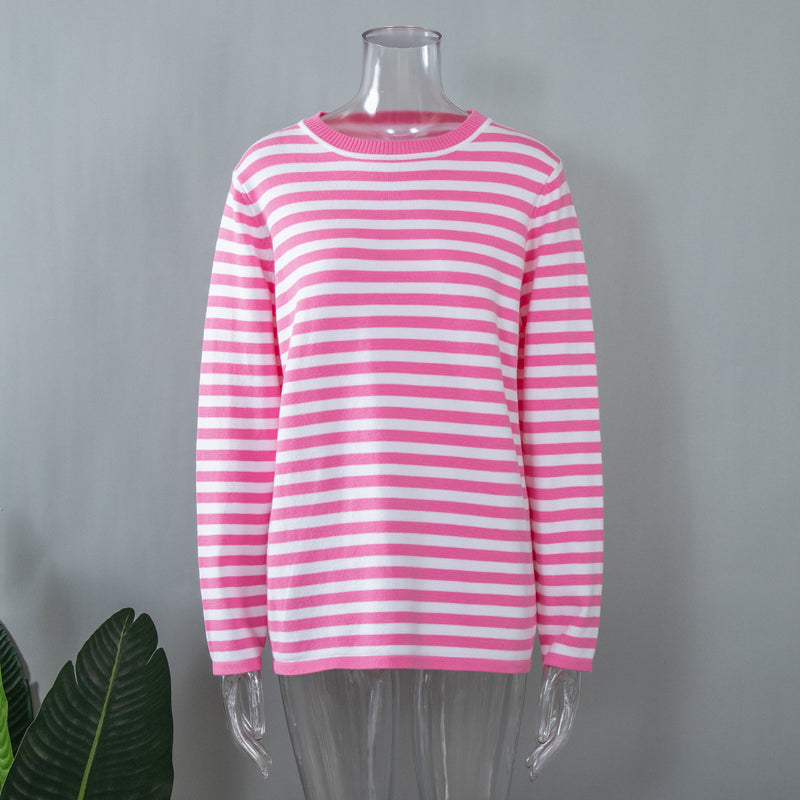 round neck knitted striped sweater, view 9 - MRSLM