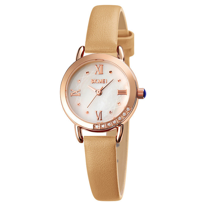 Small Strap Exquisite Waterproof Ladies Hand Quartz Round Female Student Leather Small Round Watch