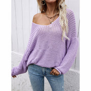 women's solid v-neck pullover sweater, view 5 - MRSLM