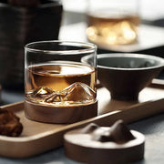 mountain whiskey glass with wooden base, view 10 - MRSLM
