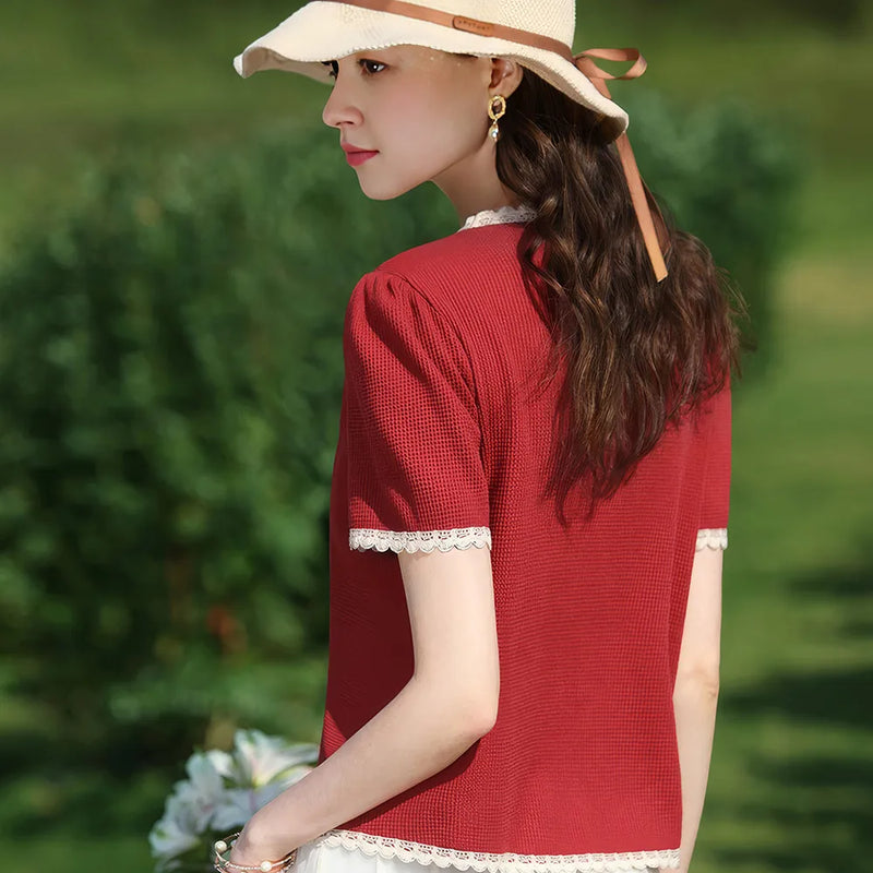 women's lace V-neck blouse, view 4 - MRSLM