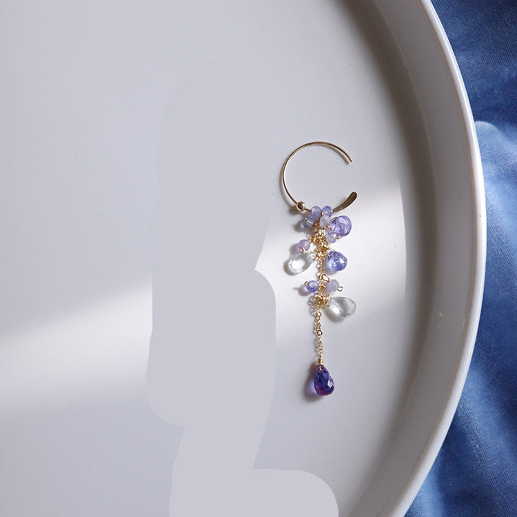sea blue stone asymmetric drop earrings, view 3 - MRSLM