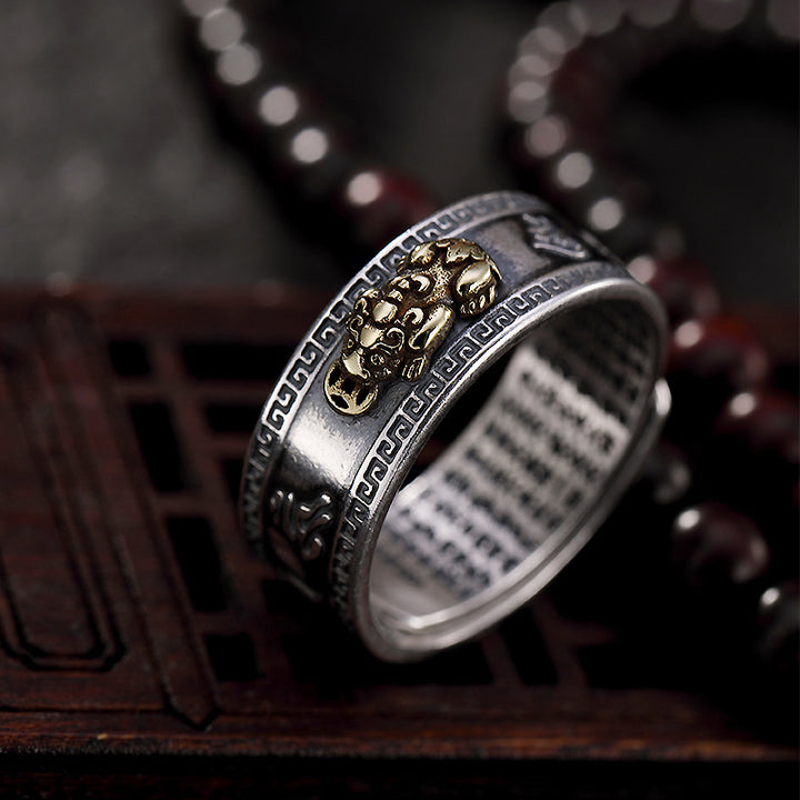 Men's And Women's Fashion Sterling Silver Vintage Six-character Heart Sutra Ring