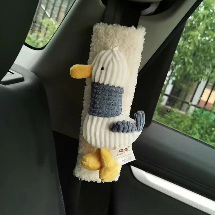Plush Rabbit Car Seat Belt Decor with Shoulder Protector & Headrest Drawer