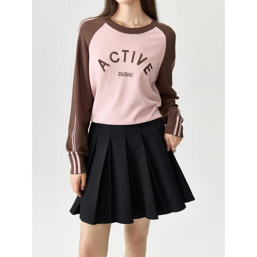 round neck contrast raglan sweater, view 2 - MRSLM
