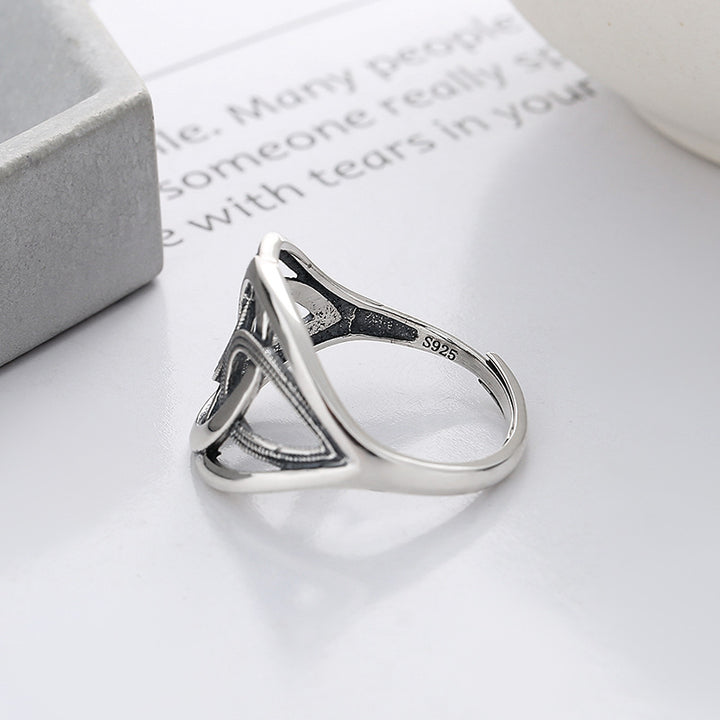 Sterling Silver Retro Korean Type Geometric Circle Line Crisscross Ring