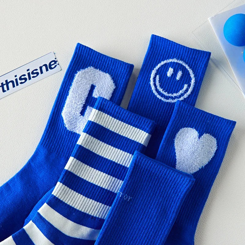 Trendige blaue Harajuku-Socken aus Baumwolle