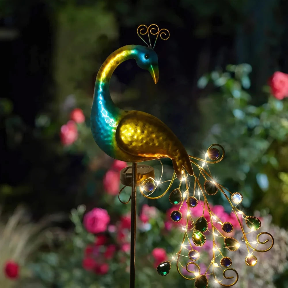 Solar-Powered LED Peacock Garden Lamp