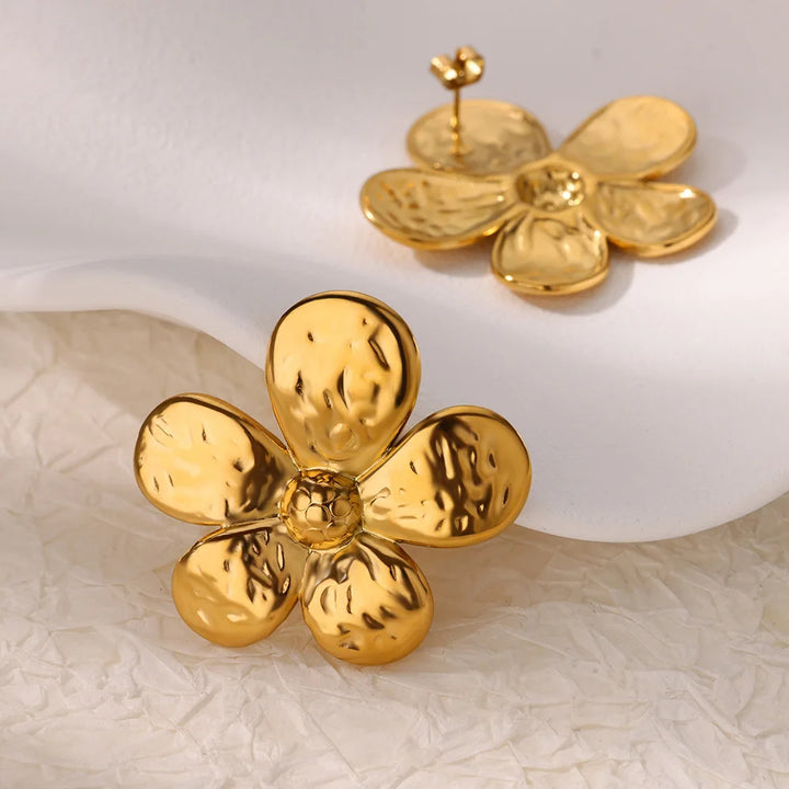 Elegant Floral Stainless Steel Stud Earrings - Trendy Flower Ear Accessories