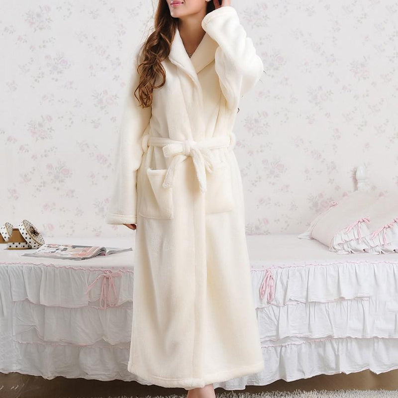 Women's long plush flannel bathrobe, view 2 - MRSLM