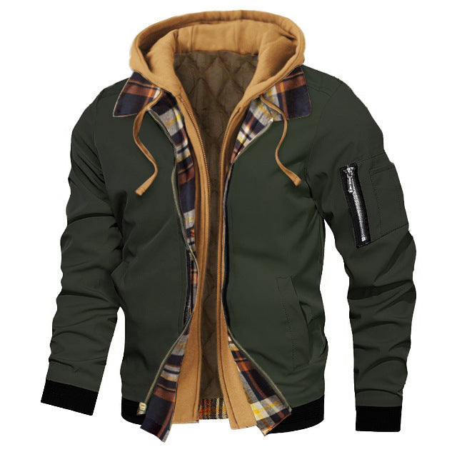 Dicke, einfarbige Herren-Kapuzenjacke in Übergröße für Herbst und Winter – ideal für Herbst und Winter.