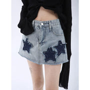star patched denim mini skirt, view 3 - MRSLM