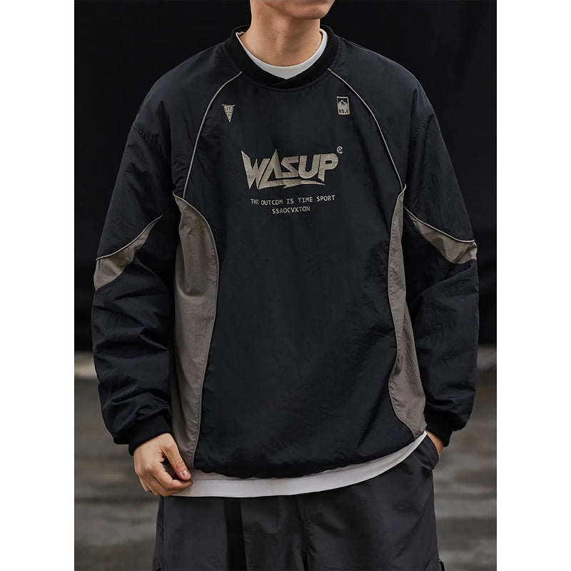 patchwork crew-neck hoodie for men, view 7 - MRSLM