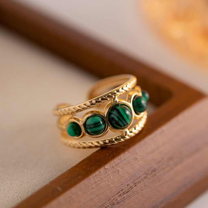 Waterproof Gold Plated Stainless Steel Malachite Ring