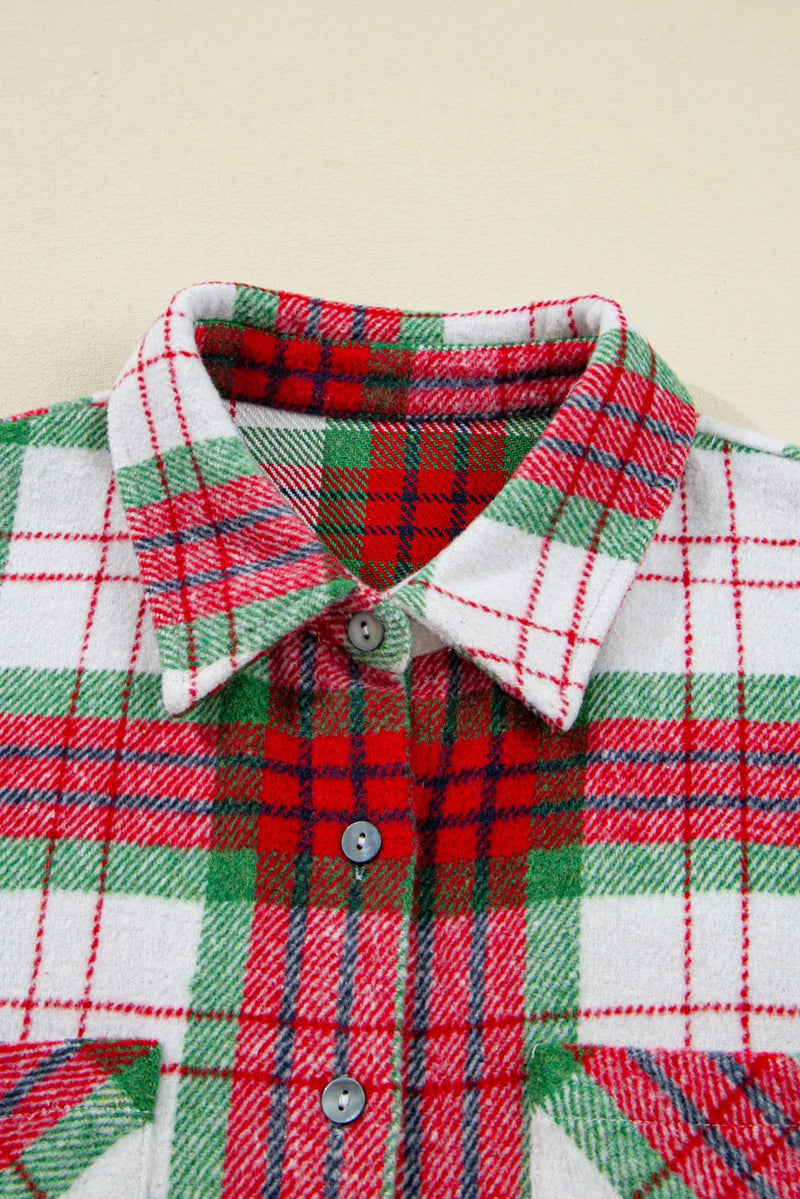Women's Christmas plaid flannel shacket, view 3 - MRSLM