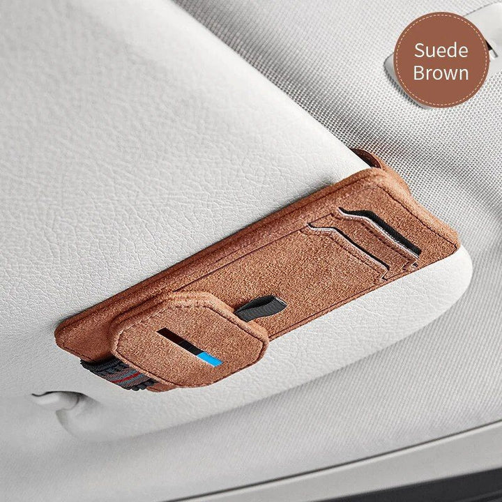 Multi-Function Suede Leather Car Sunglasses Holder with Magnetic Clip