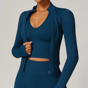 women's quick dry crop top zipper jacket, view 8 - MRSLM