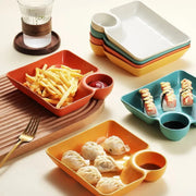 Square snack platter with sauce compartment, view 10 - MRSLM