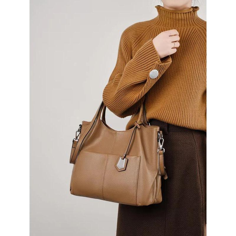 genuine leather large capacity tote handbag, view 5 - MRSLM