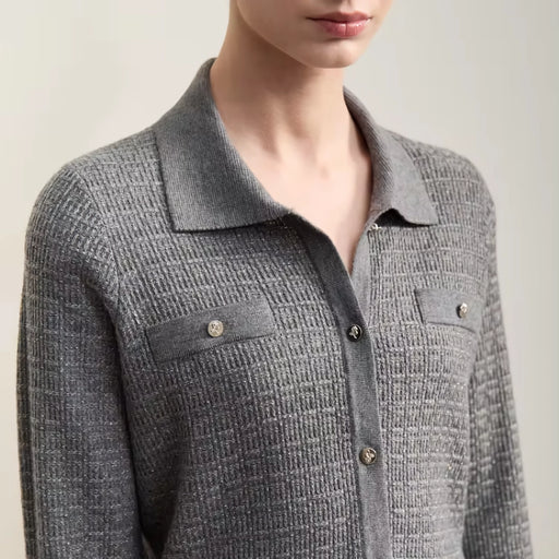 retro lapel woolen cardigan, view 2 - MRSLM