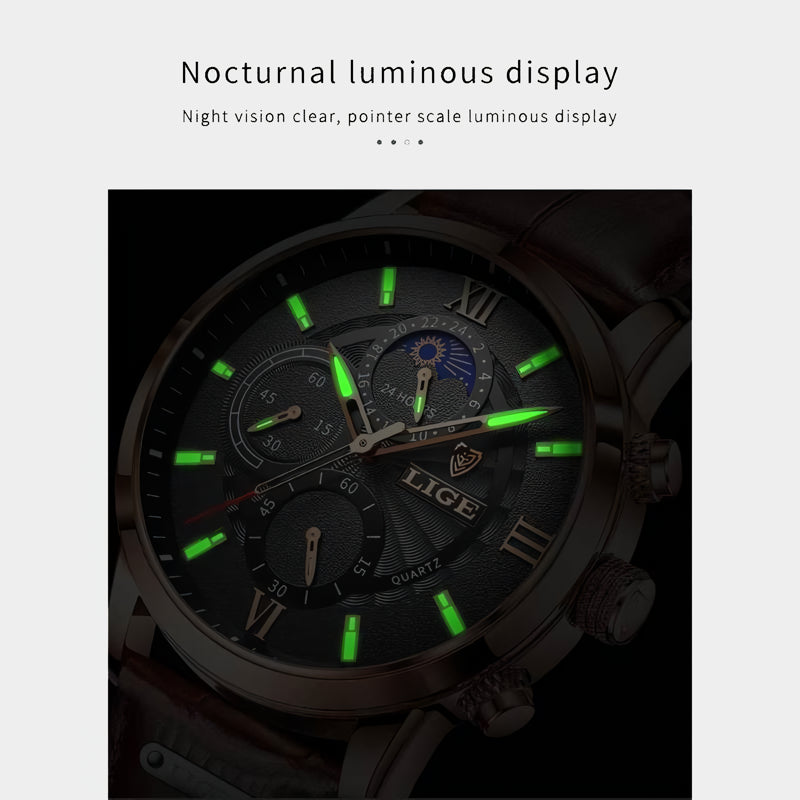 men's leather quartz watch, view 12 - MRSLM