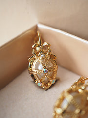 vintage hollow-out pearl pendant earrings, view 5 - MRSLM