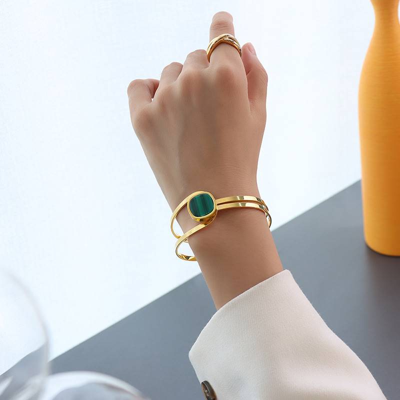 titanium steel jade-look acrylic bangle, view 6 - MRSLM