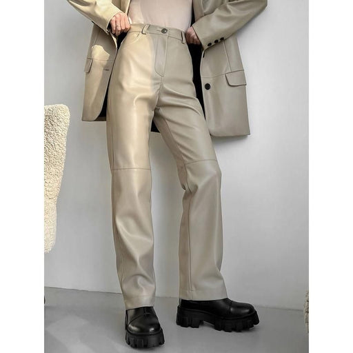 wide leg faux leather pants, view 3 - MRSLM