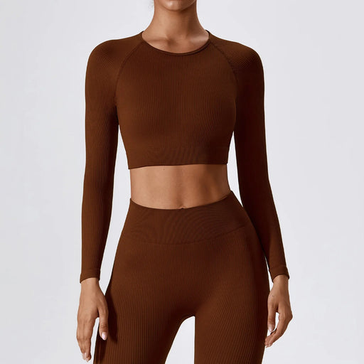 Women's ribbed long sleeve yoga crop top, view 15 - MRSLM