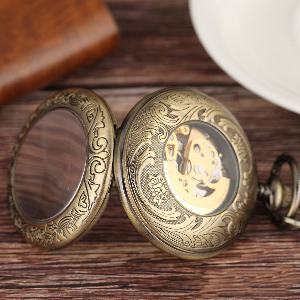 Flip Carved Automatic Engraving Mechanical Pocket Watch