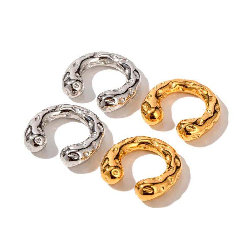 chunky gold ear cuff with hammered texture, view 7 - MRSLM