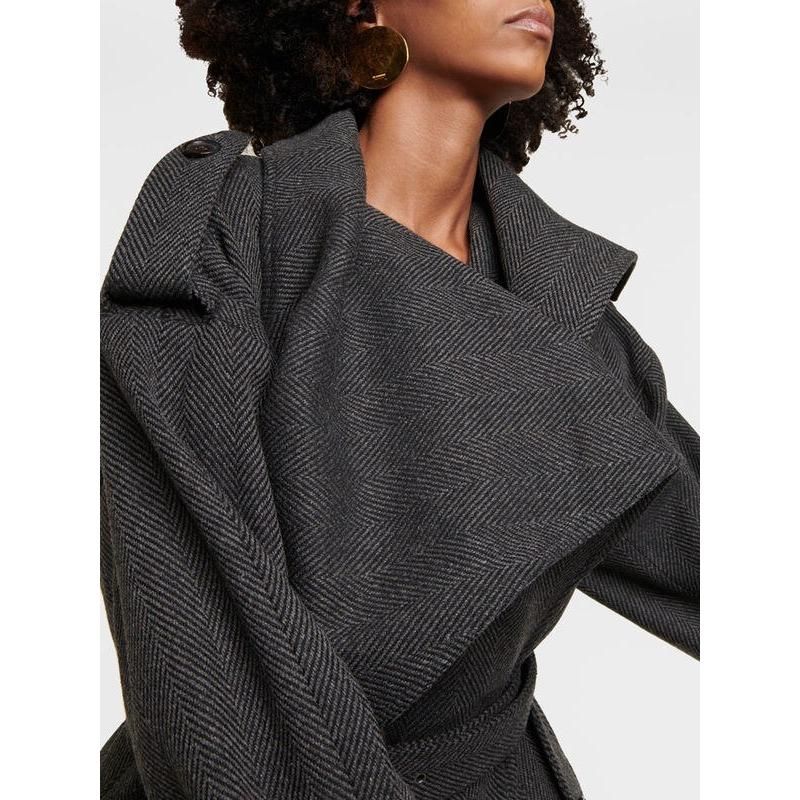 spliced belt coat with scarf collar, view 3 - MRSLM