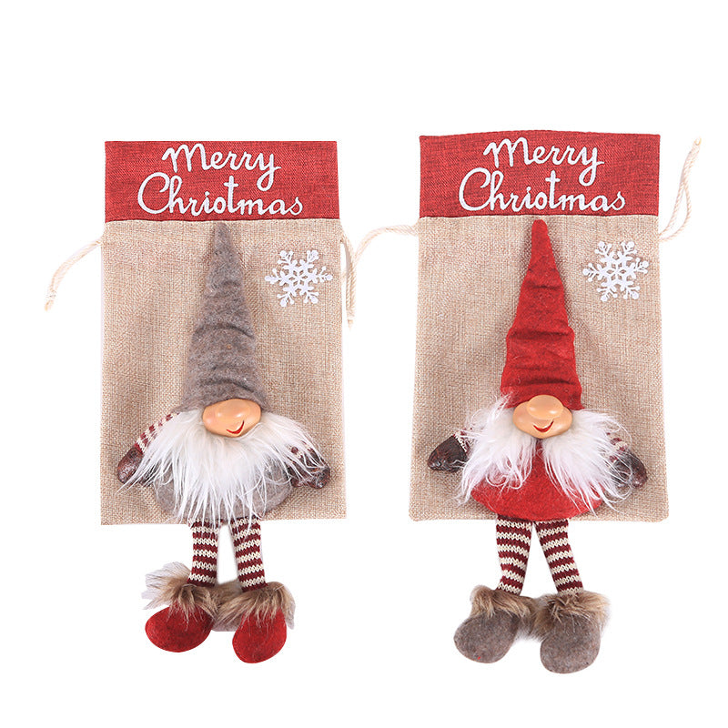 Christmas gnome burlap gift bag, view 2 - MRSLM