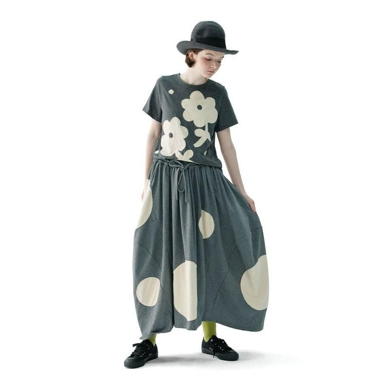 Summer Polka Dot Grey Knit Skirt