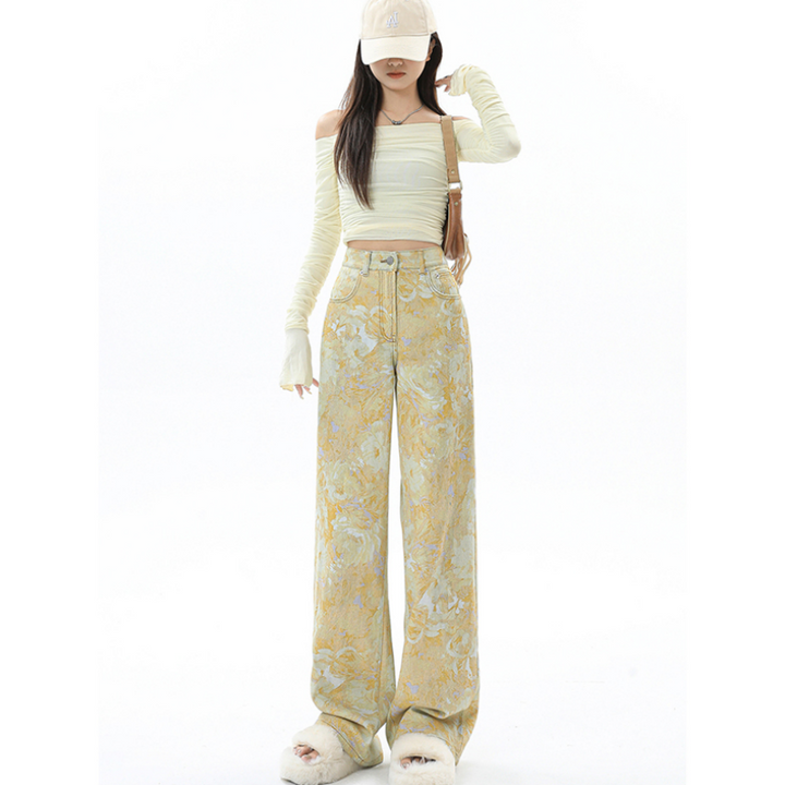 Women's Yellow Wide Leg Cargo Jeans