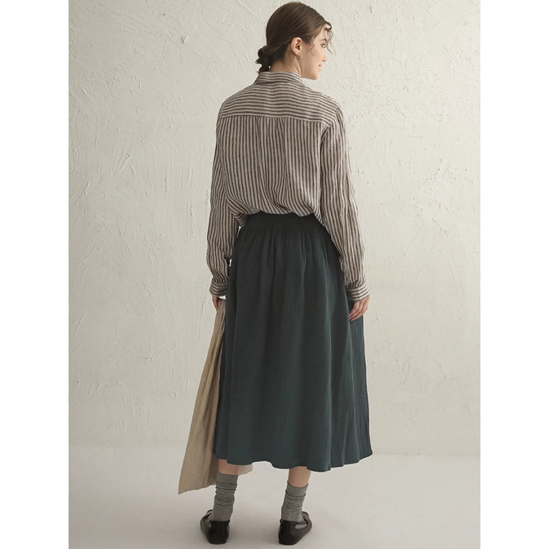 striped cotton linen long sleeve shirt, view 4 - MRSLM