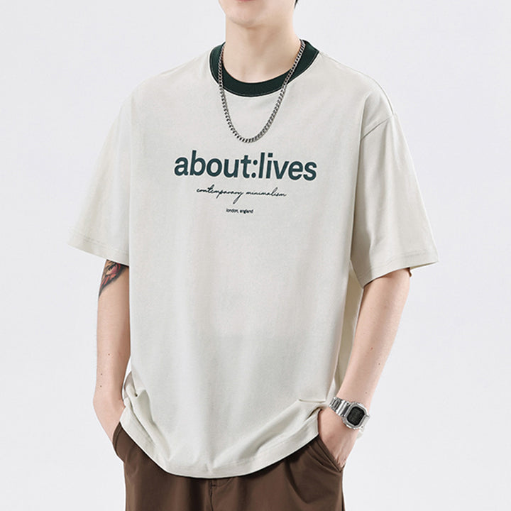 Einfaches, mehrfarbig bedrucktes Kurzarm-T-Shirt mit Rundhalsausschnitt für Herren