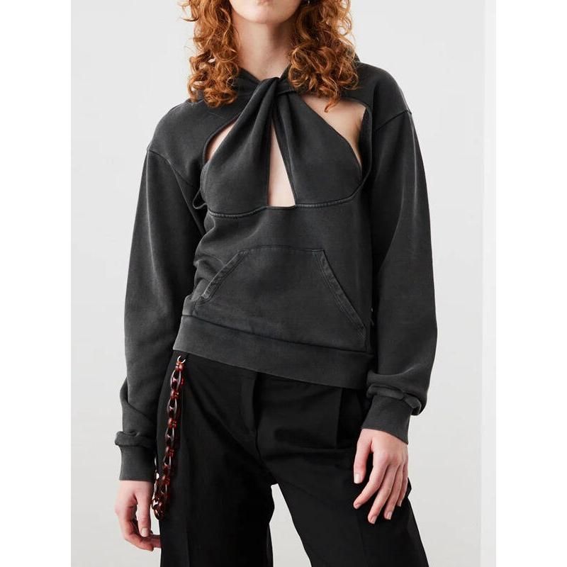 Lässiger Kapuzenpullover mit Lochmuster