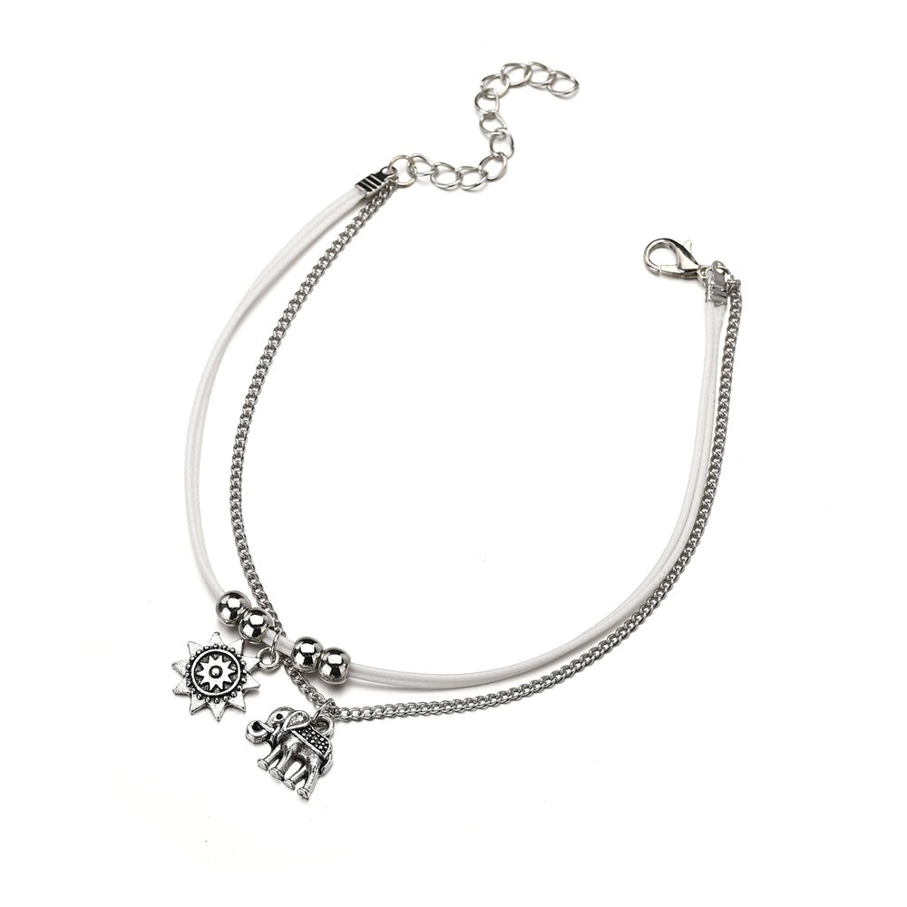 Bohemian Star Elephant Double Layer Anklet for Women