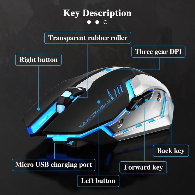 Wiederaufladbare kabellose Gaming-Maus mit LED-Hintergrundbeleuchtung und ergonomischem Design