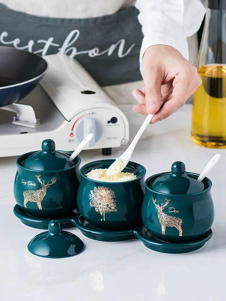 emerald ceramic seasoning jar set, view 8 - MRSLM