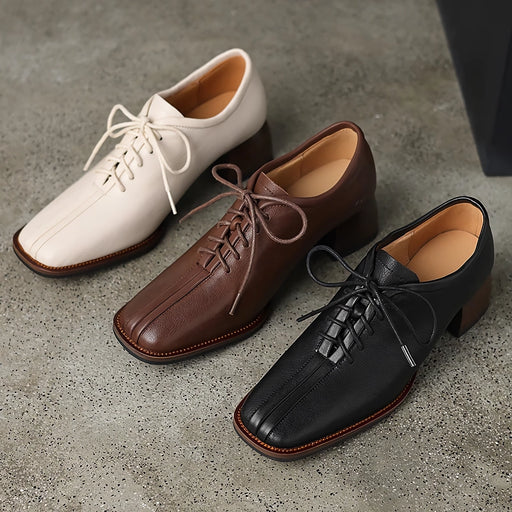 square toe high heel lace-up leather pumps - MRSLM