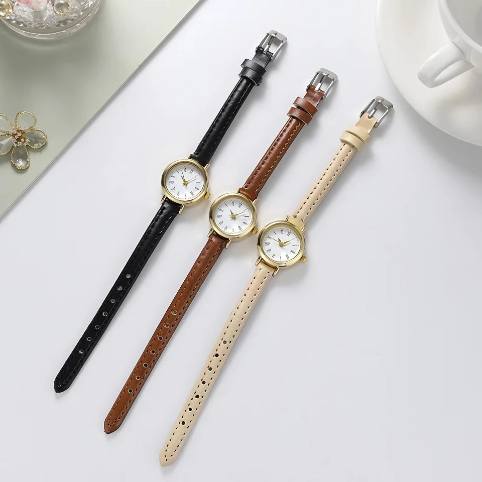 Elegant Quartz Leather Wristwatch for Women – Classic Minimalist Design