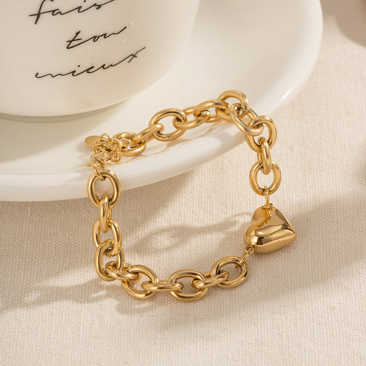 Vintage Heart Pendant Chain Bracelet