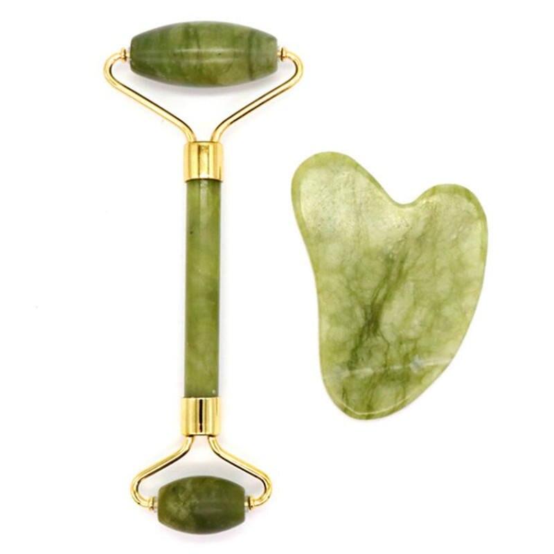 Double-Headed Jade Roller & Guasha Set - Face and Body Natural Stone Massager