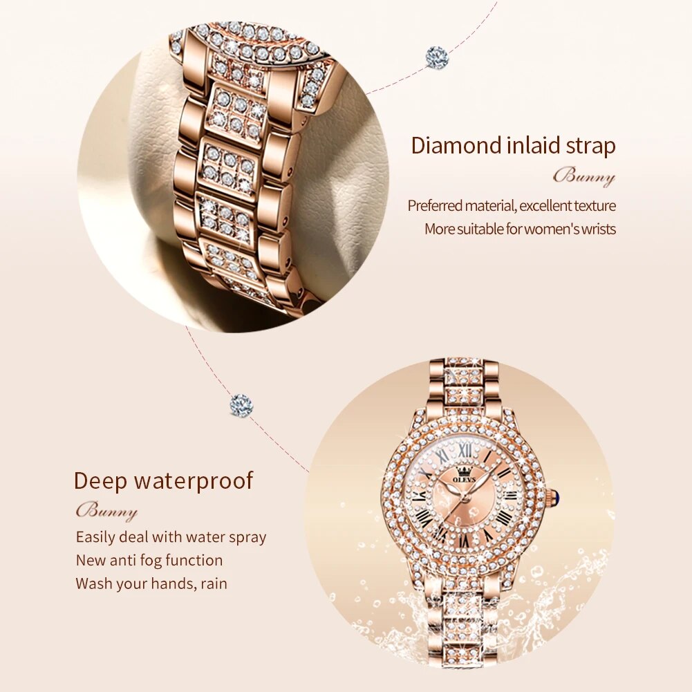 Diamond-Encrusted Stainless Steel Quartz Watch for Women