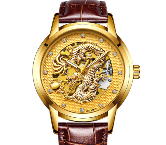 Fully Automatic Skeleton Waterproof Luminous Atmospheric Gold Business Dragon Watch