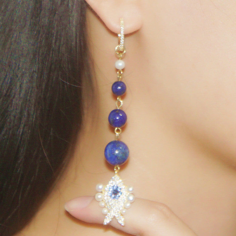 turquoise lapis lazuli fish earrings - MRSLM