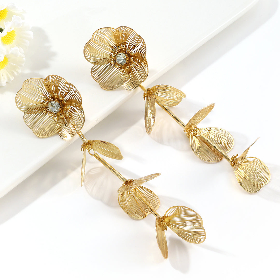 Trendy Rhinestone Flower Tassel Earrings