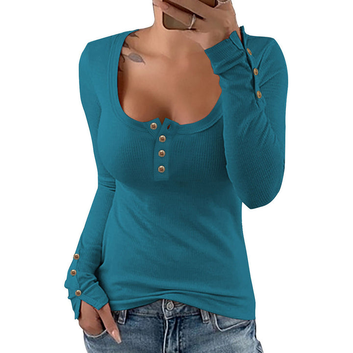 Solid Color Slim Square Neck Knitted T-shirt For Women